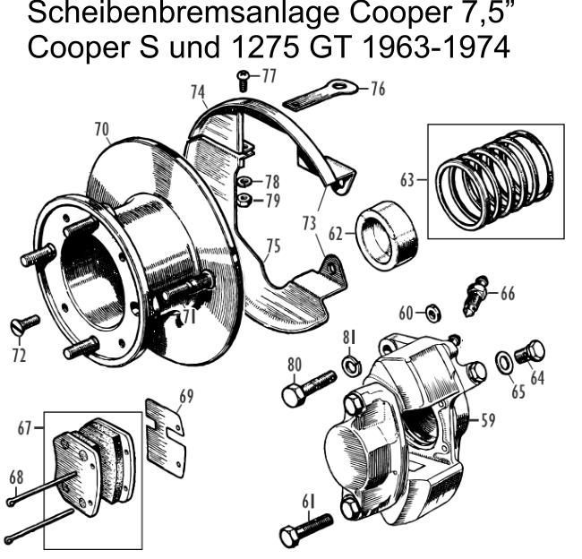 Scheibenbremsanlage 7,5", Cooper S und 1275 GT 1963-1974
