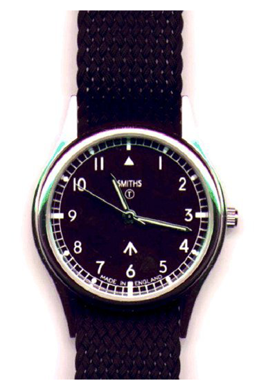 Die wohl meistgesuchte Uhr auf englischen Trödelmärkten. Exakte Kopie der Smiths-Fliegeruhr aus den 60iger Jahren. Wurde von den Soldaten der britischen Armee getragen. Mit geflochtenem Kunststoffband