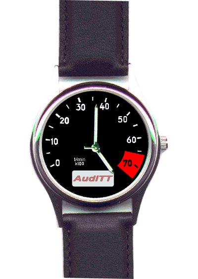 Neu: Drehzahlmesserdesign vom Audi-TT Gehäuse in Matt. Lederband.